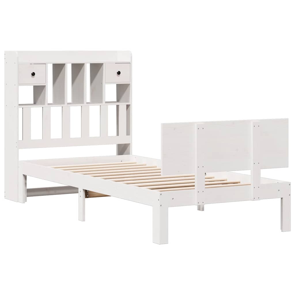 vidaXL Bed met boekenkast zonder matras grenenhout wit 75x190 cm afbeelding