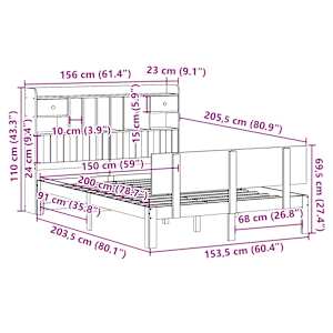 Postel s knihovnou bez matrace bílá 150x200 cm masivní borovice - obrázek 11