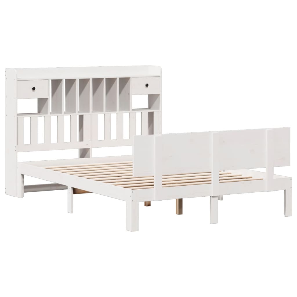 vidaXL Bed met boekenkast zonder matras grenenhout wit 160x200 cm afbeelding