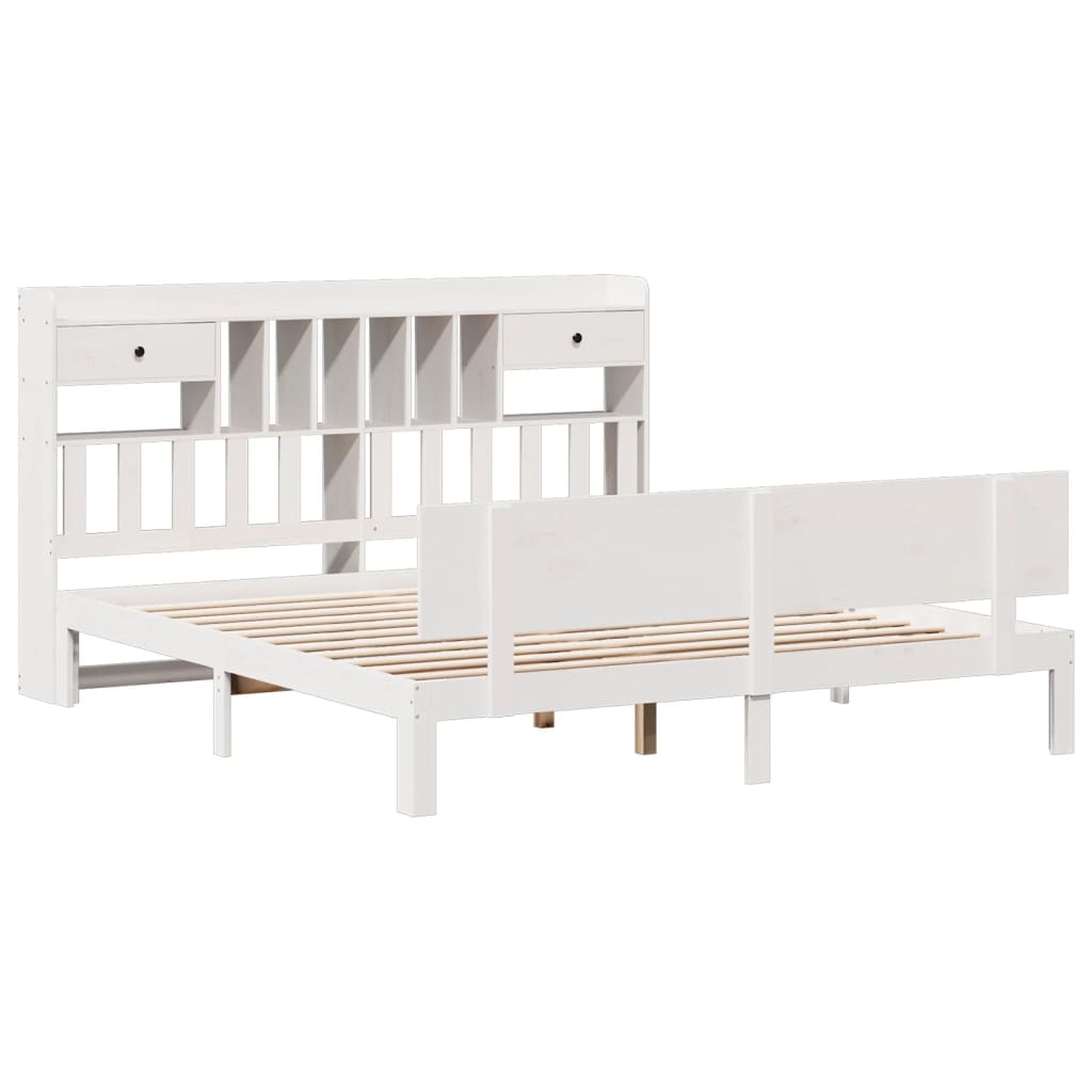 vidaXL Bed met boekenkast zonder matras grenenhout wit 200x200 cm afbeelding