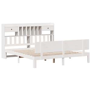 vidaXL Krevet s regalom z knjige bez madraca bijeli 200x200cm borovina