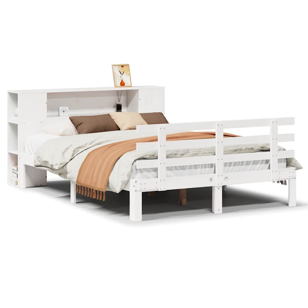 vidaXL Postel s knihovnou bez matrace bílá 135x190 cm masivní borovice
