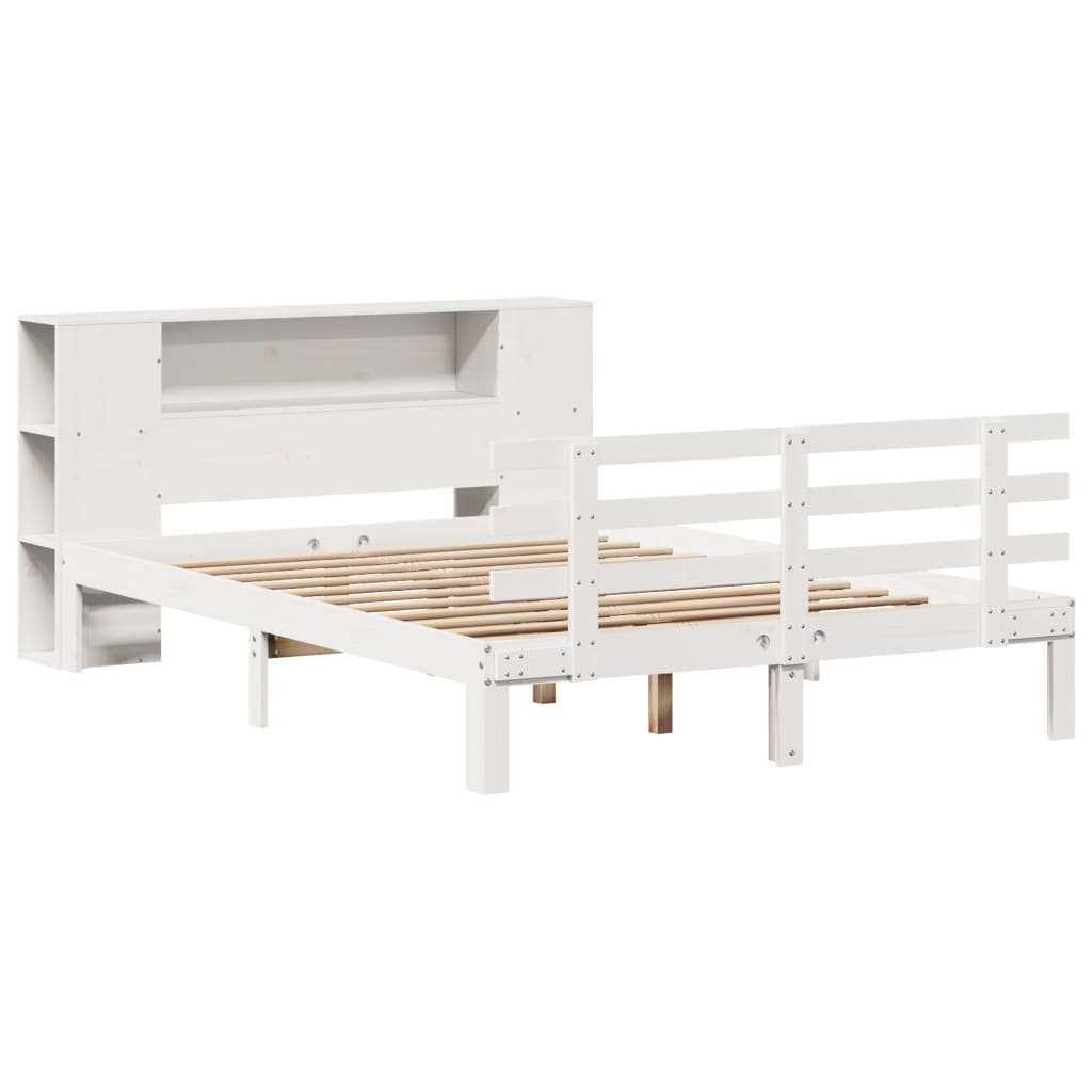 vidaXL Bed met boekenkast zonder matras grenenhout wit 120x200 cm afbeelding