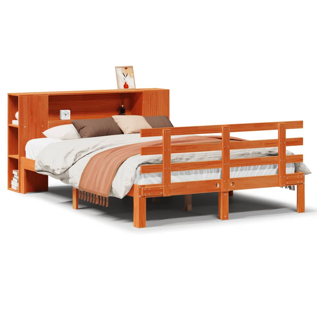 vidaXL Postel s knihovnou bez matrace hnědá 120x190 cm masiv borovice