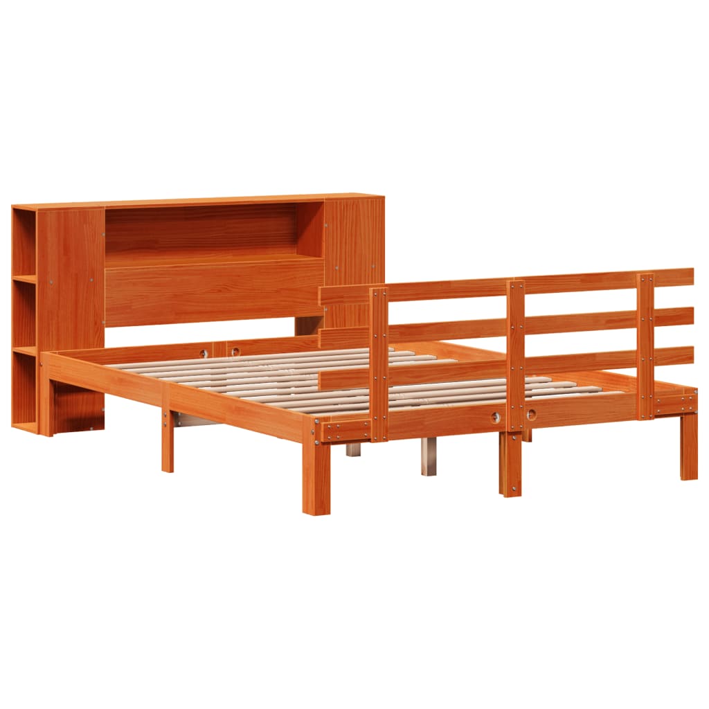 vidaXL Bed met boekenkast zonder matras grenenhout wasbruin 140x200 cm afbeelding