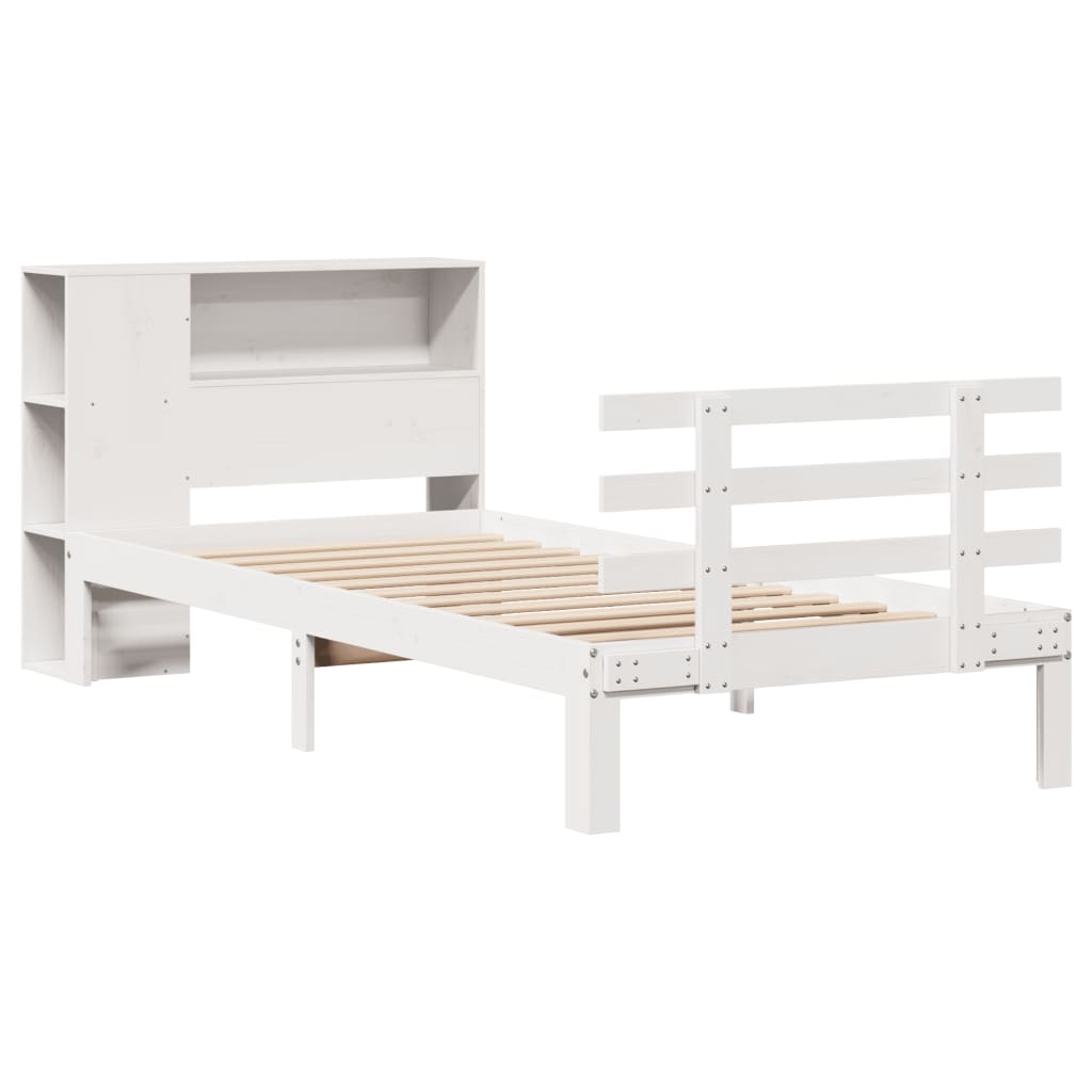 vidaXL Bed met boekenkast zonder matras grenenhout wit 75x190 cm afbeelding