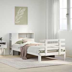 Knjižna postelja brez vzmetnice bela 75x190 cm trdna borovina