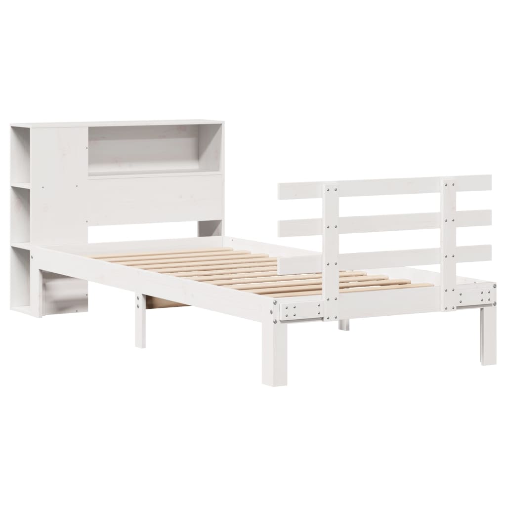vidaXL Bed met boekenkast zonder matras grenenhout wit 100x200 cm afbeelding
