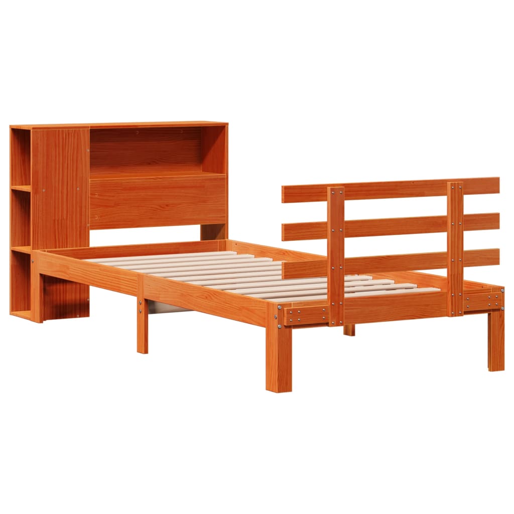 vidaXL Bed met boekenkast zonder matras grenenhout wasbruin 90x190 cm afbeelding