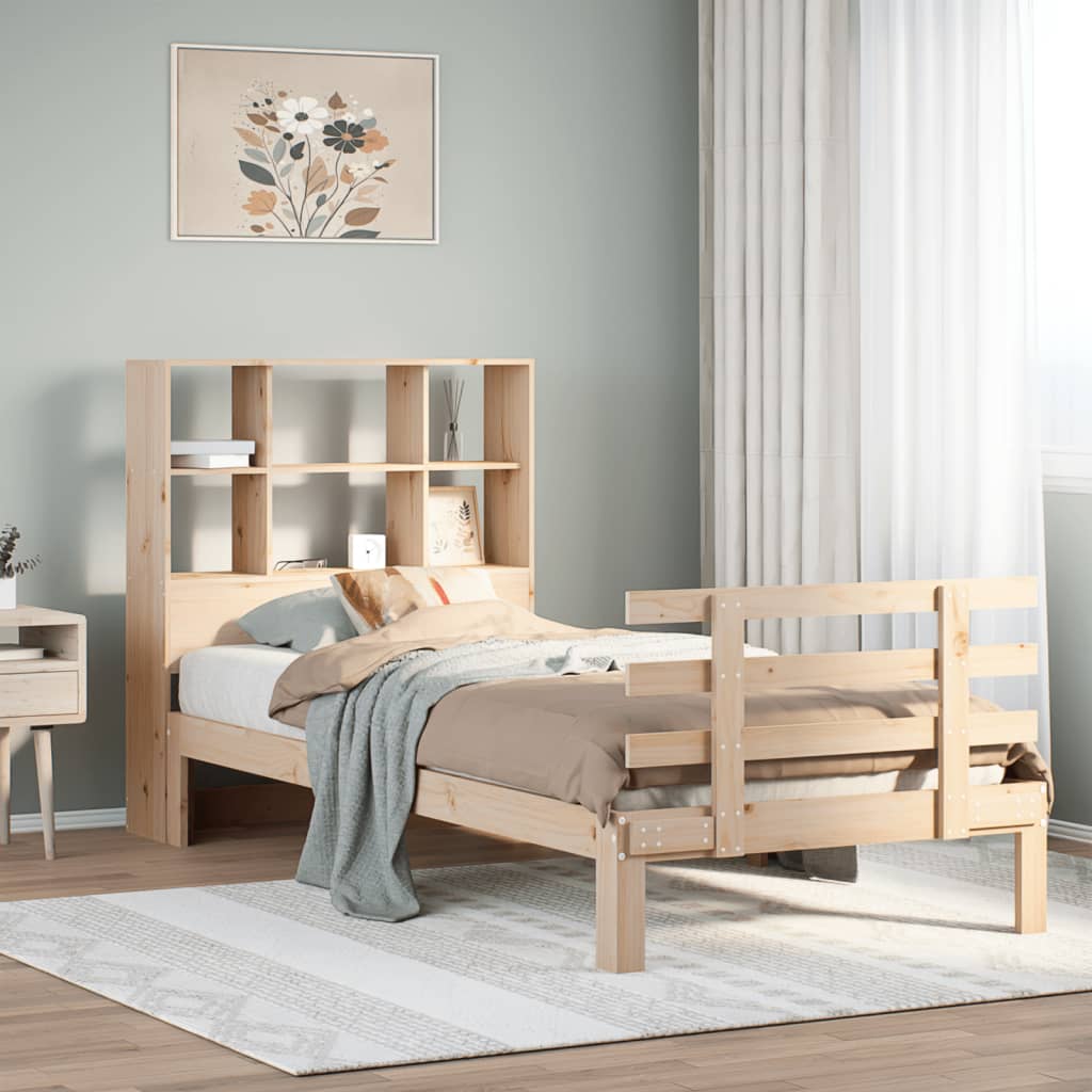 Bed met boekenkast zonder matras massief grenenhout 90×190 cm