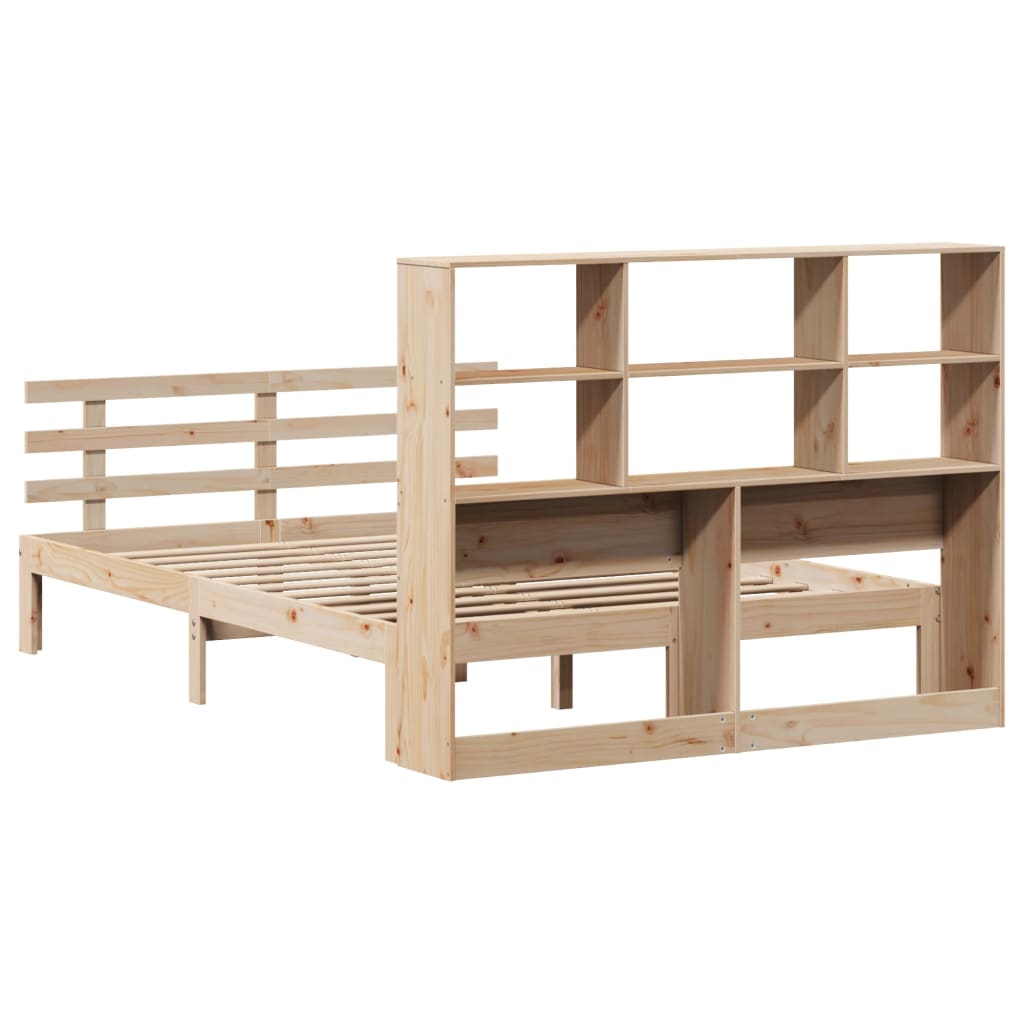 Bookcase Bed without Mattress 135x190 cm Double Solid Wood Pine - Image 6