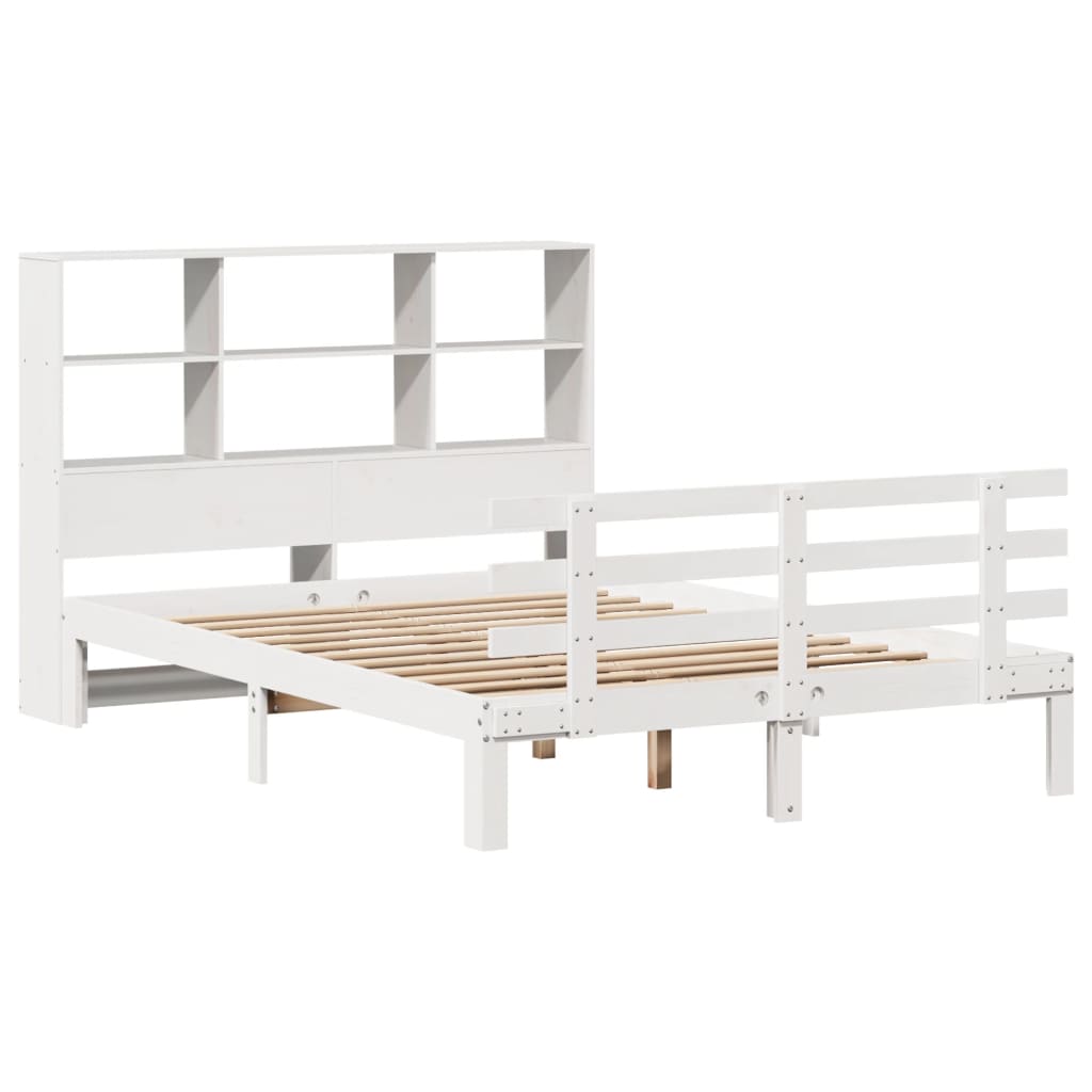 vidaXL Bed met boekenkast zonder matras grenenhout wit 150x200 cm afbeelding