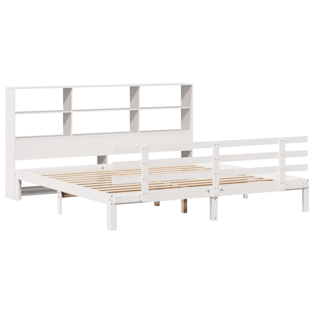 vidaXL fehér tömör fenyőfa könyvespolcos ágy matrac nélkül 180x200 cm