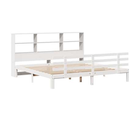 vidaXL Cama com estante sem colch&atilde;o 200x200 cm pinho maci&ccedil;o branco