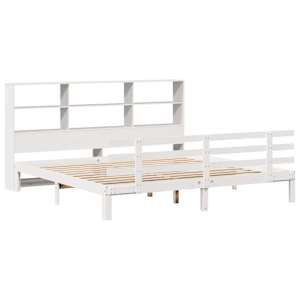 vidaXL Cama com estante sem colch&atilde;o 200x200 cm pinho maci&ccedil;o branco