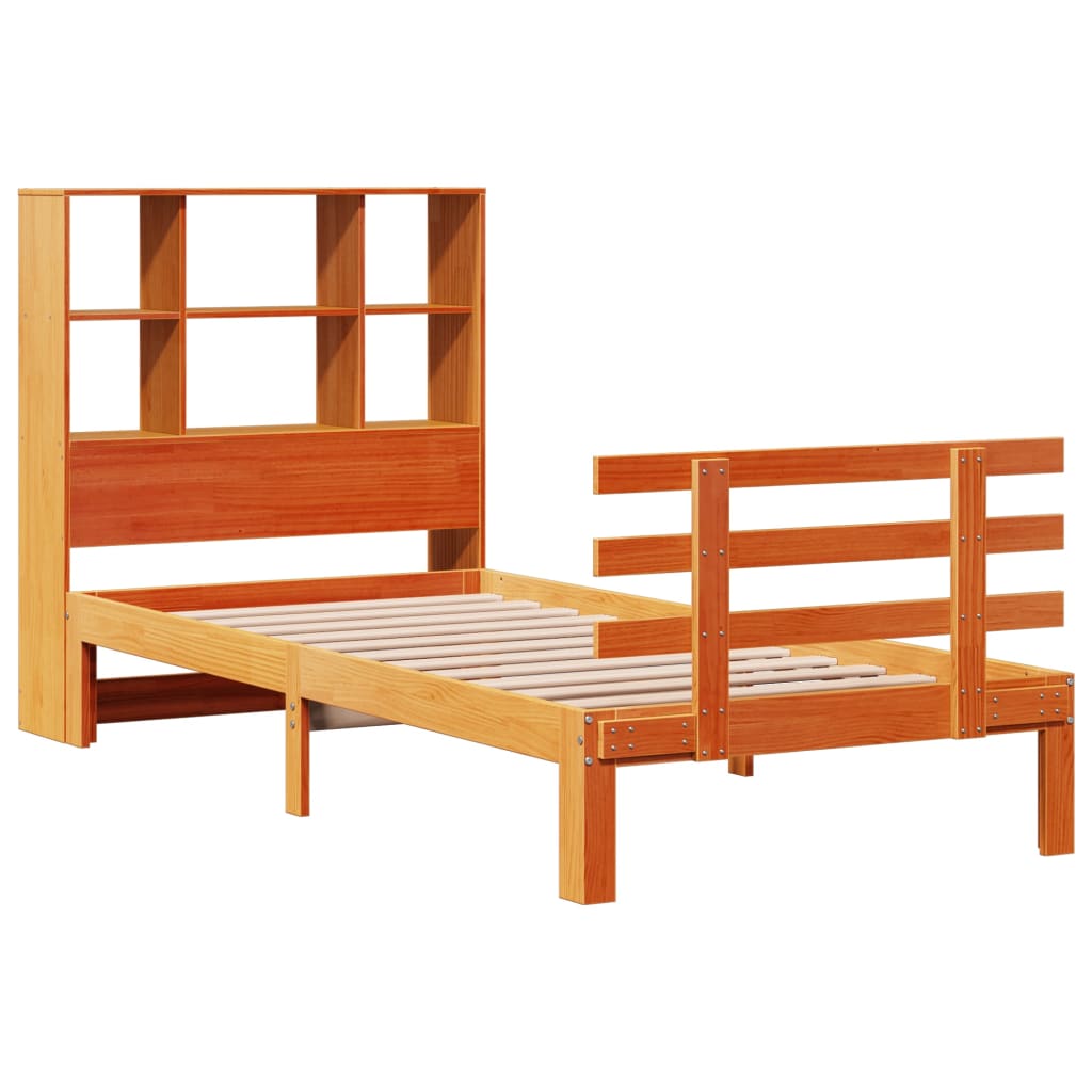 vidaXL Bed met boekenkast zonder matras grenenhout wasbruin 90x200 cm afbeelding