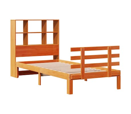 vidaXL Bookcase Bed without Mattress Wax Brown 90x200cm Solid Wood Pine