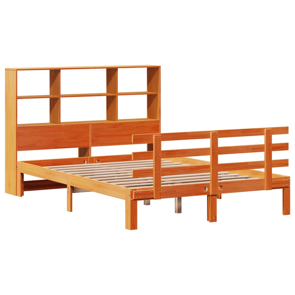 vidaXL Bed met boekenkast zonder matras grenenhout wasbruin 140x200 cm afbeelding