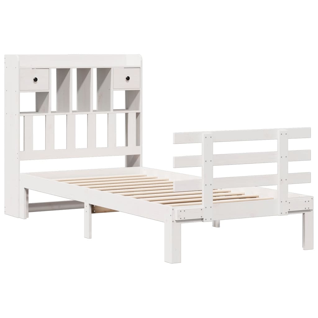 vidaXL Bed met boekenkast zonder matras grenenhout wit 75x190 cm afbeelding