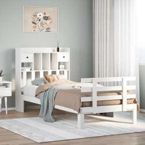 Knjižna postelja brez vzmetnice bela 75x190 cm trdna borovina