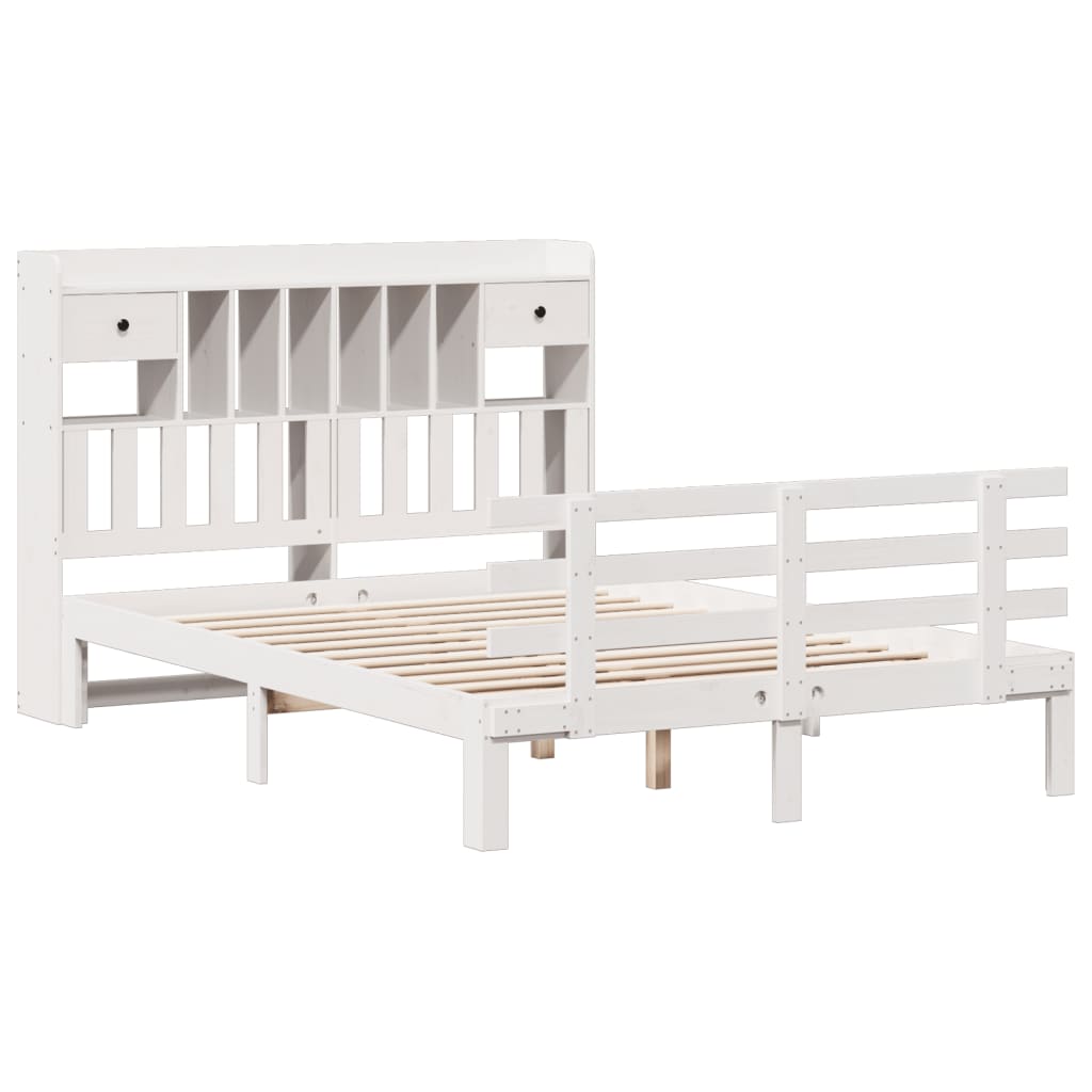 vidaXL Bed met boekenkast zonder matras grenenhout wit 140x190 cm afbeelding