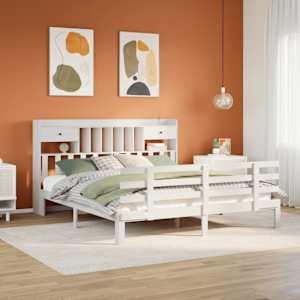 Knjižna postelja brez vzmetnice bela 180x200 cm trdna borovina