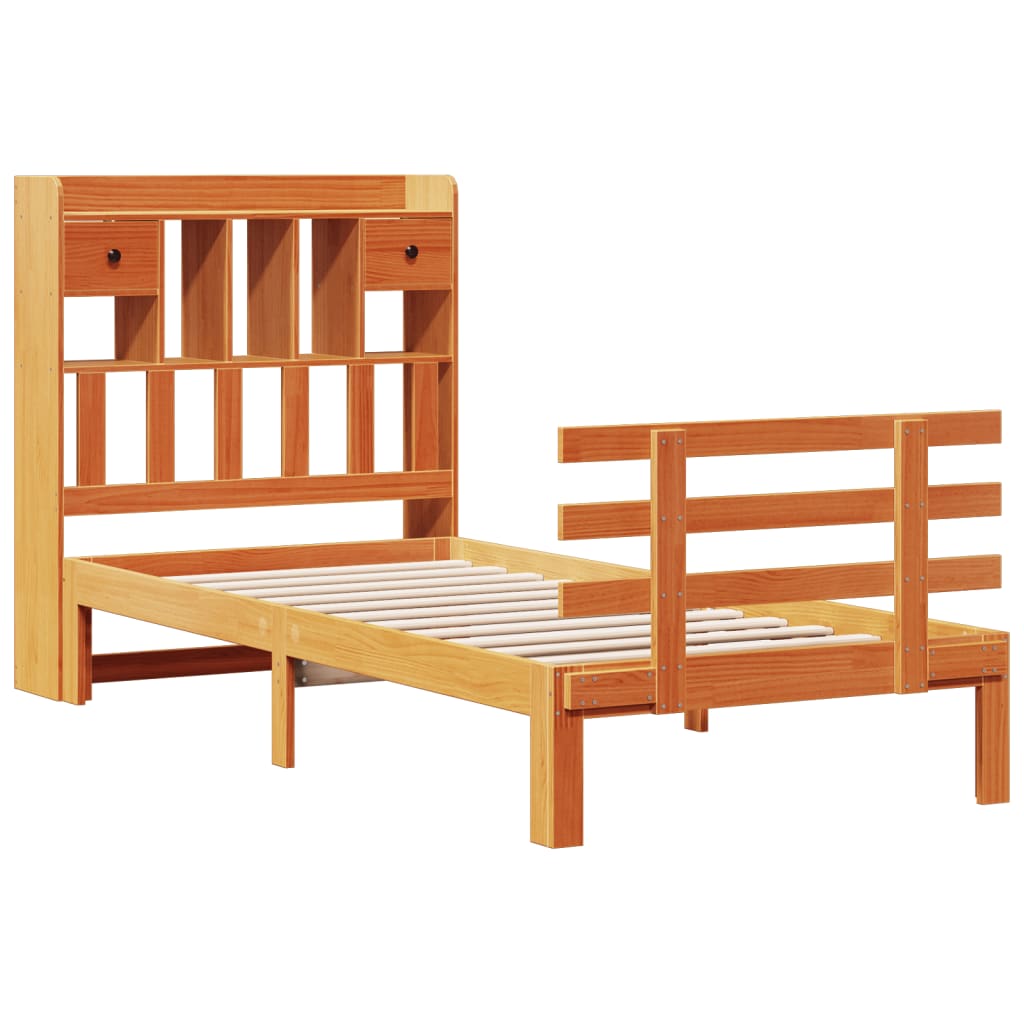Thumbnail - vidaXL Massivholzbett mit Regal ohne Matratze Wachsbraun 75x190 cm
