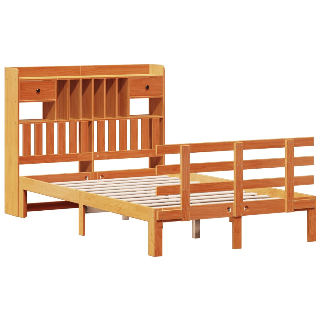 vidaXL Bed met boekenkast zonder matras grenenhout wasbruin 135x190 cm afbeelding