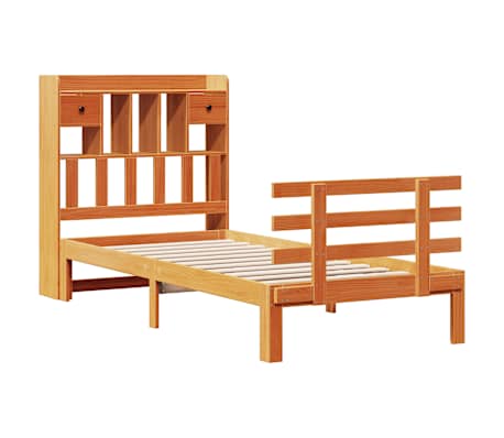 vidaXL Bookcase Bed without Mattress Wax Brown 90x200cm Solid Wood Pine