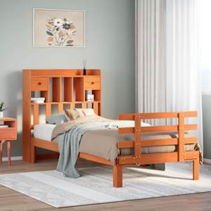 Knjižna postelja brez vzmetnice vošč. rjava 100x200 cm borovina