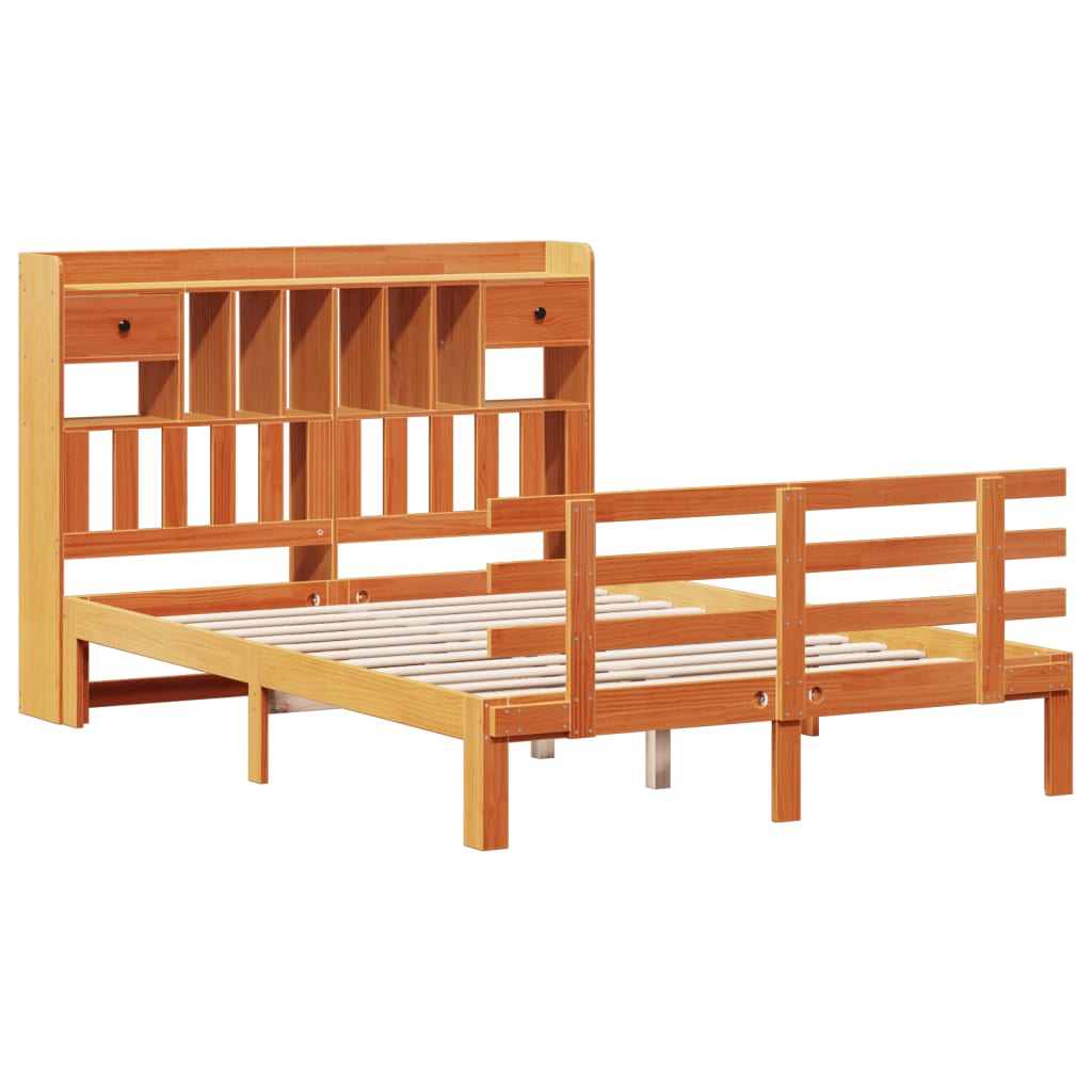 vidaXL Bed met boekenkast zonder matras grenenhout wasbruin 150x200 cm afbeelding