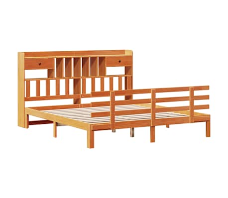 vidaXL Pat cu bibliotecă fără saltea maro 180x200 cm lemn masiv de pin