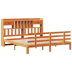 vidaXL Pat cu bibliotecă fără saltea maro 180x200 cm lemn masiv de pin