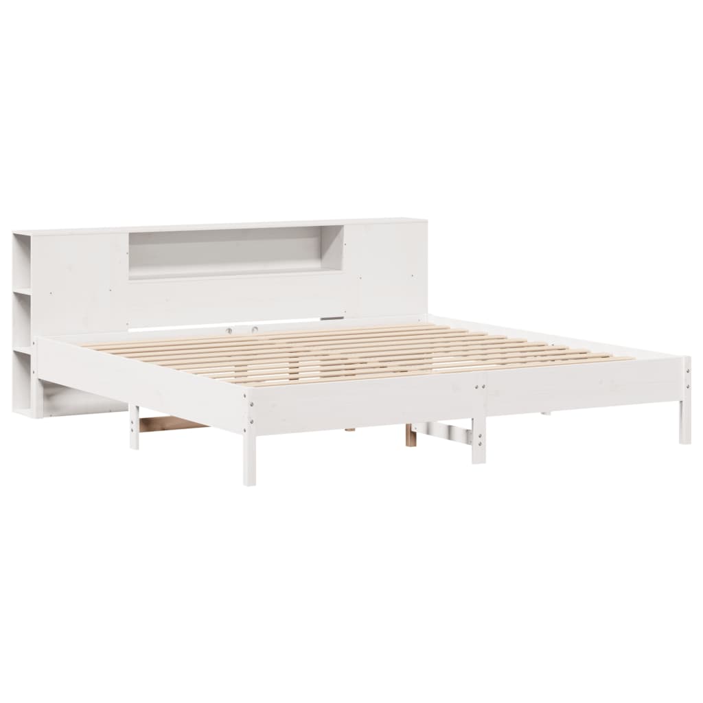 vidaXL Bed met boekenkast zonder matras grenenhout wit 200x200 cm afbeelding