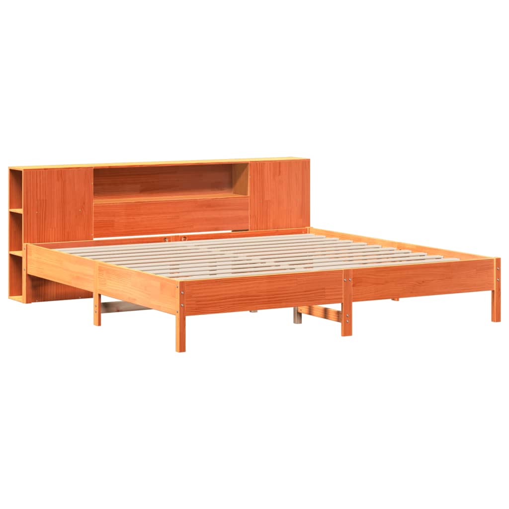 vidaXL Bed met boekenkast zonder matras grenenhout wasbruin 200x200 cm bruin, foto 2