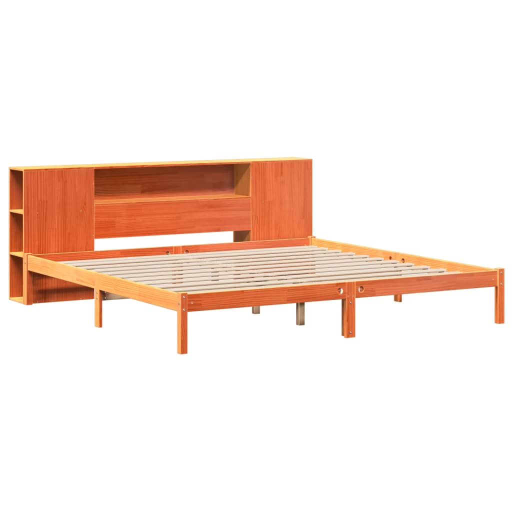 vidaXL Bed met boekenkast zonder matras grenenhout wasbruin 180x200 cm afbeelding