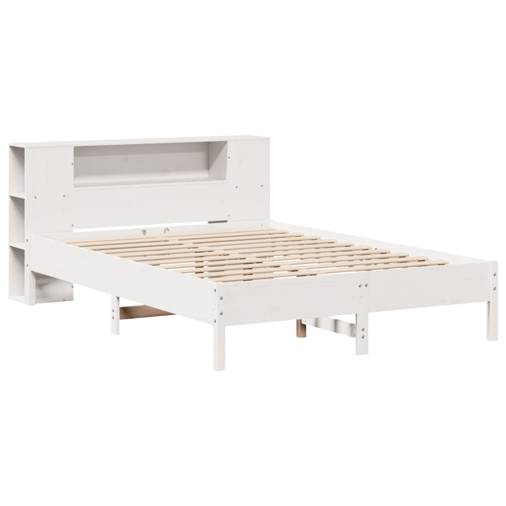 vidaXL Bed met boekenkast zonder matras grenenhout wit 160x200 cm afbeelding