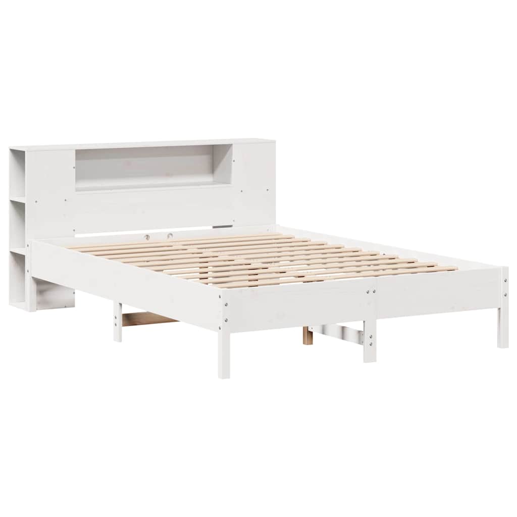 vidaXL Bed met boekenkast zonder matras grenenhout wit 140x200 cm afbeelding