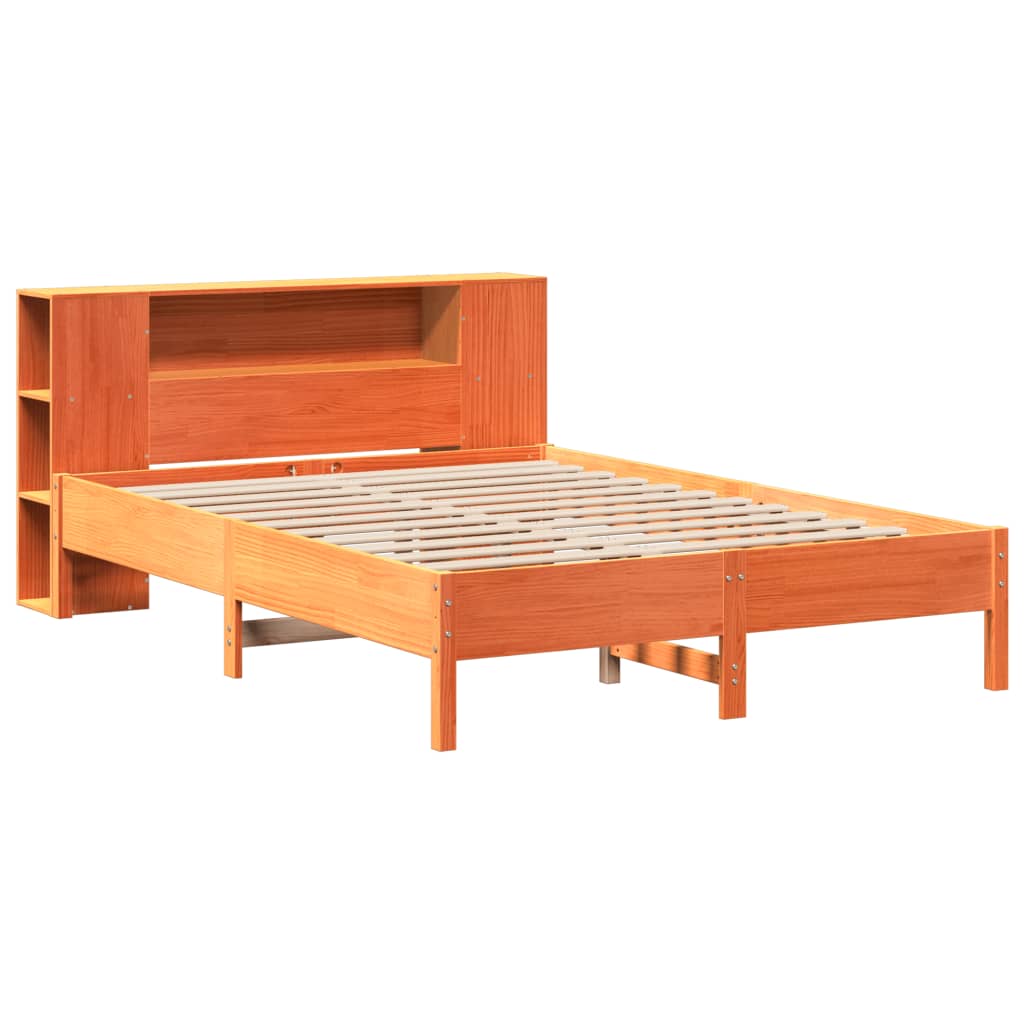 vidaXL Bed met boekenkast zonder matras grenenhout wasbruin 140x200 cm afbeelding