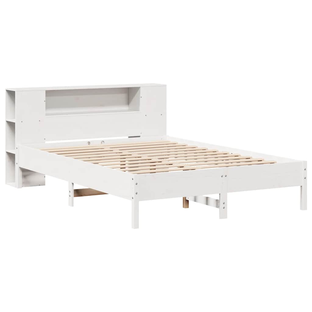 vidaXL Bed met boekenkast zonder matras grenenhout wit 140x190 cm afbeelding