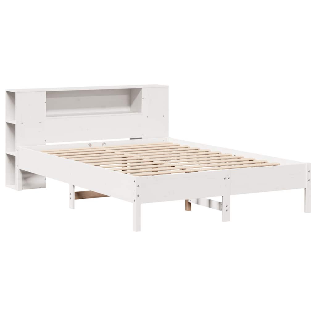 vidaXL Bed met boekenkast zonder matras grenenhout wit 120x190 cm afbeelding