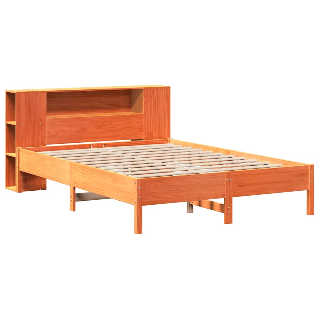 vidaXL Bed met boekenkast zonder matras grenenhout wasbruin 120x190 cm afbeelding