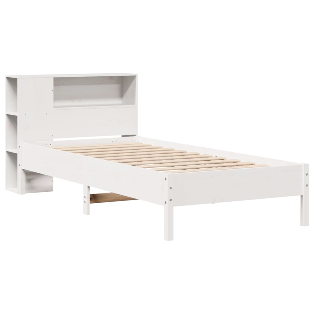 vidaXL Bed met boekenkast zonder matras grenenhout wit 100x200 cm afbeelding