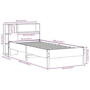 Postel s knihovnou bez matrace bílá 90x200 cm masivní borovice - obrázek 11