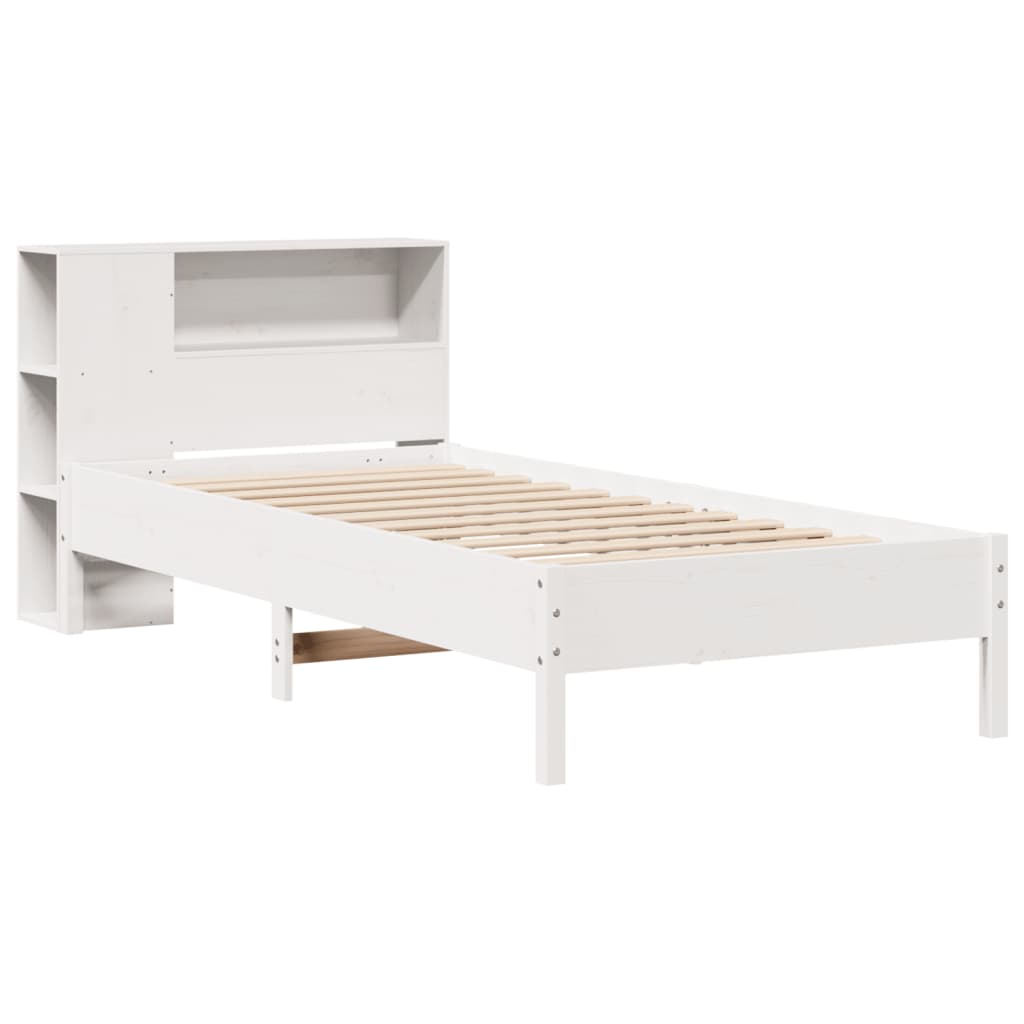vidaXL Bed met boekenkast zonder matras grenenhout wit 90x190 cm afbeelding