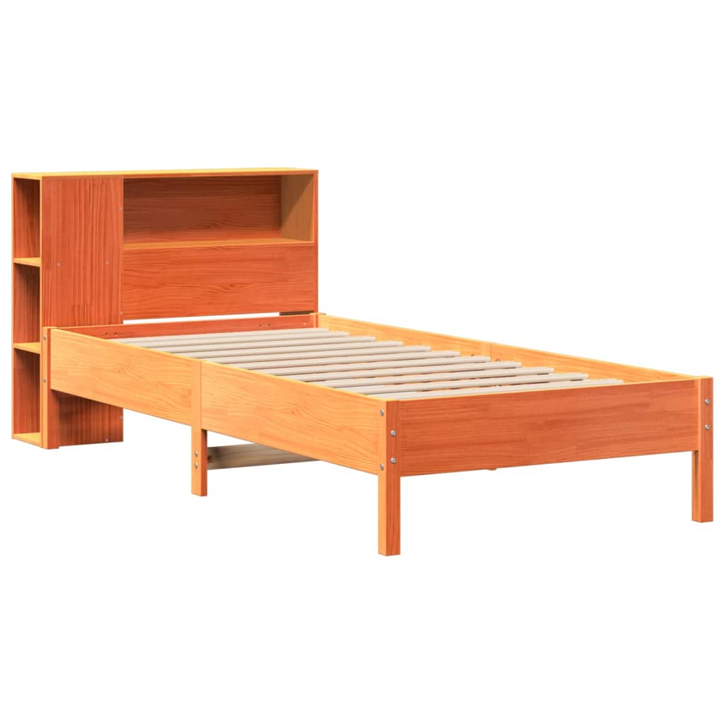 vidaXL Bed met boekenkast zonder matras grenenhout wasbruin 75x190 cm afbeelding
