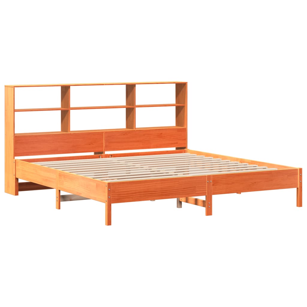 vidaXL Bed met boekenkast zonder matras grenenhout wasbruin 200x200 cm afbeelding