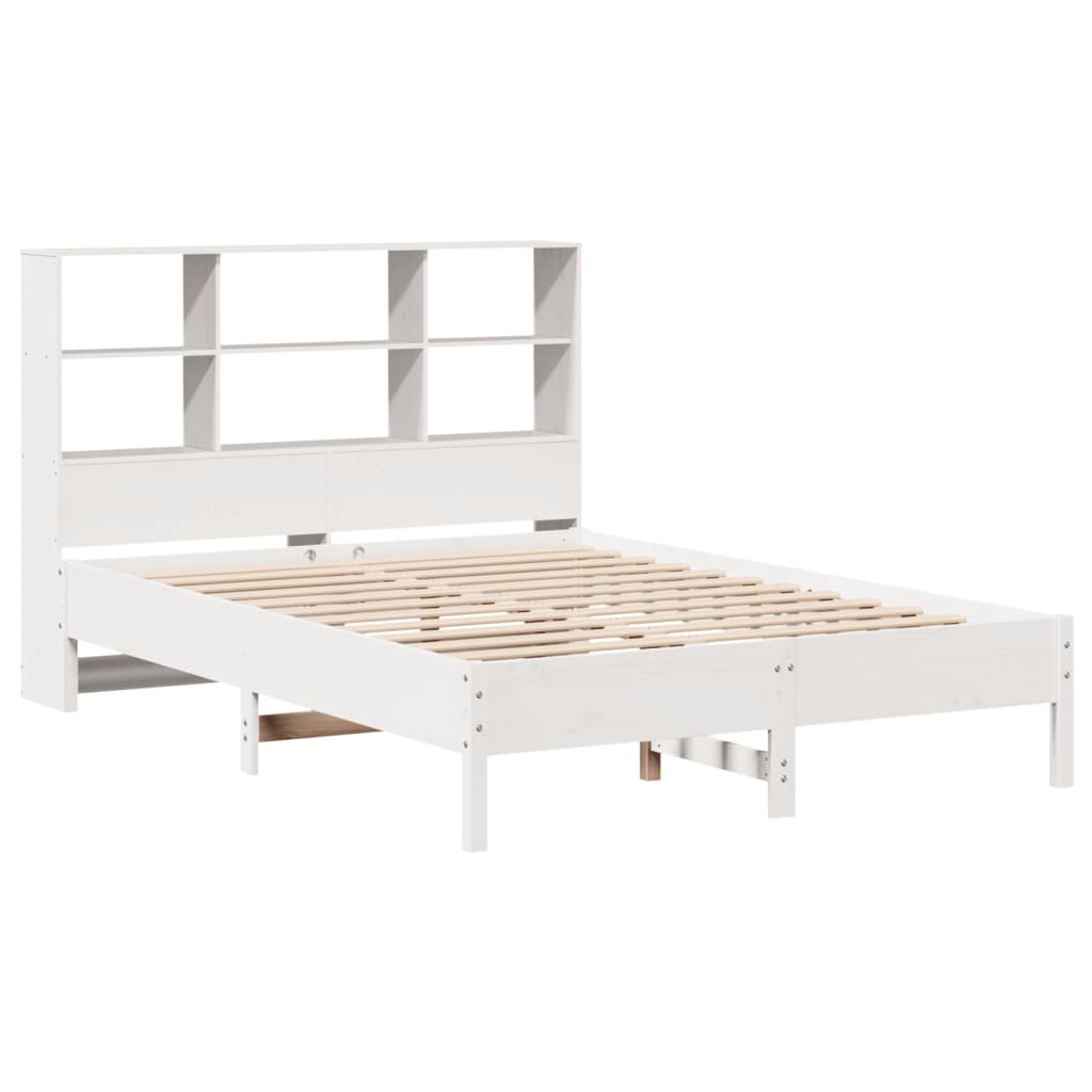 vidaXL Bed met boekenkast zonder matras grenenhout wit 140x200 cm afbeelding