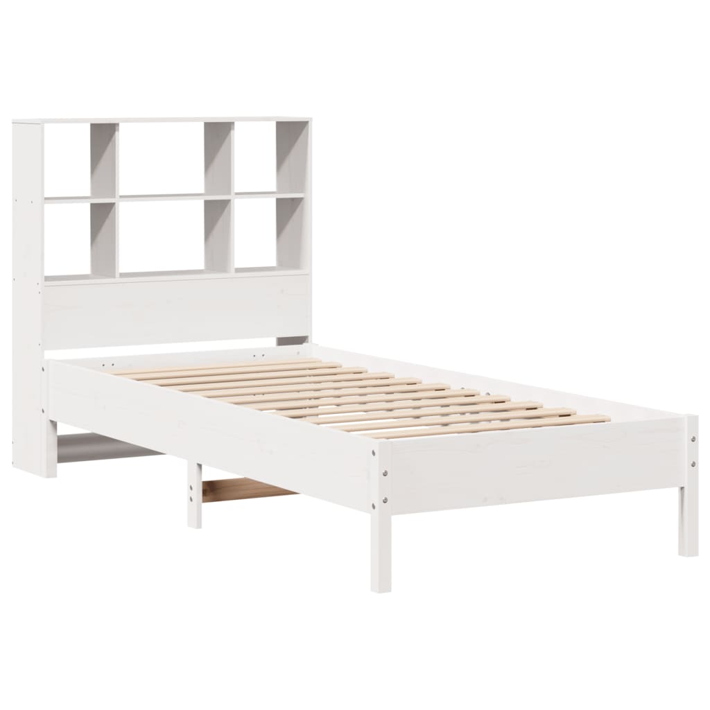 vidaXL Sänky kirjahyllyllä ei patjaa valkoinen 90x200 cm täysi mänty