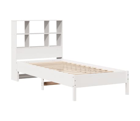 vidaXL Cama con estanter&iacute;a sin colch&oacute;n madera maciza blanco 90x200 cm